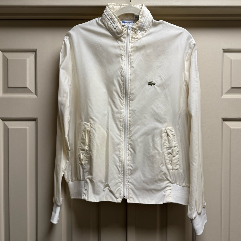 Genuine 80s Lacoste Green Crocodile Ivory lightweight Windbreaker w/ hidden hood